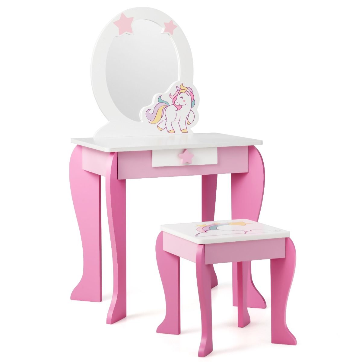 Dječji toaletni stolić i tabure,  s ogledalom koje se može ukloniti, ružičast/bijeli