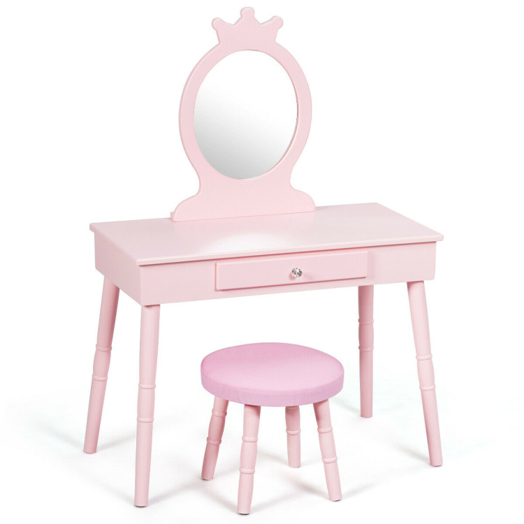 Dječji toaletni stolić i tabure, s ogledalom u ružičastoj boji